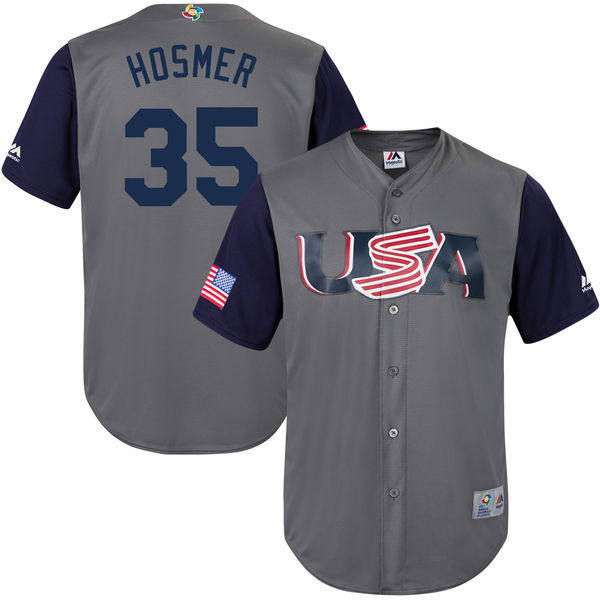 customized Men USA Baseball #35 Eric Hosmer Gray 2017 World Baseball Classic Replica Jersey